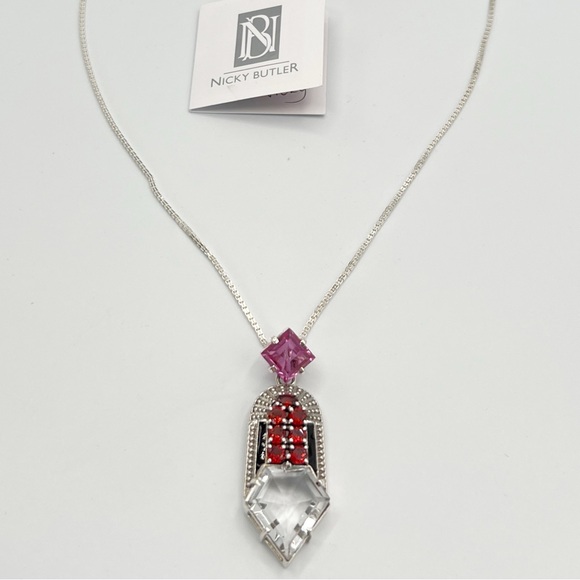 🌟Nicky Butler 925 Sterling Silver Clear Quartz Garnet Deco Pendant Necklace NWT - Picture 3 of 14